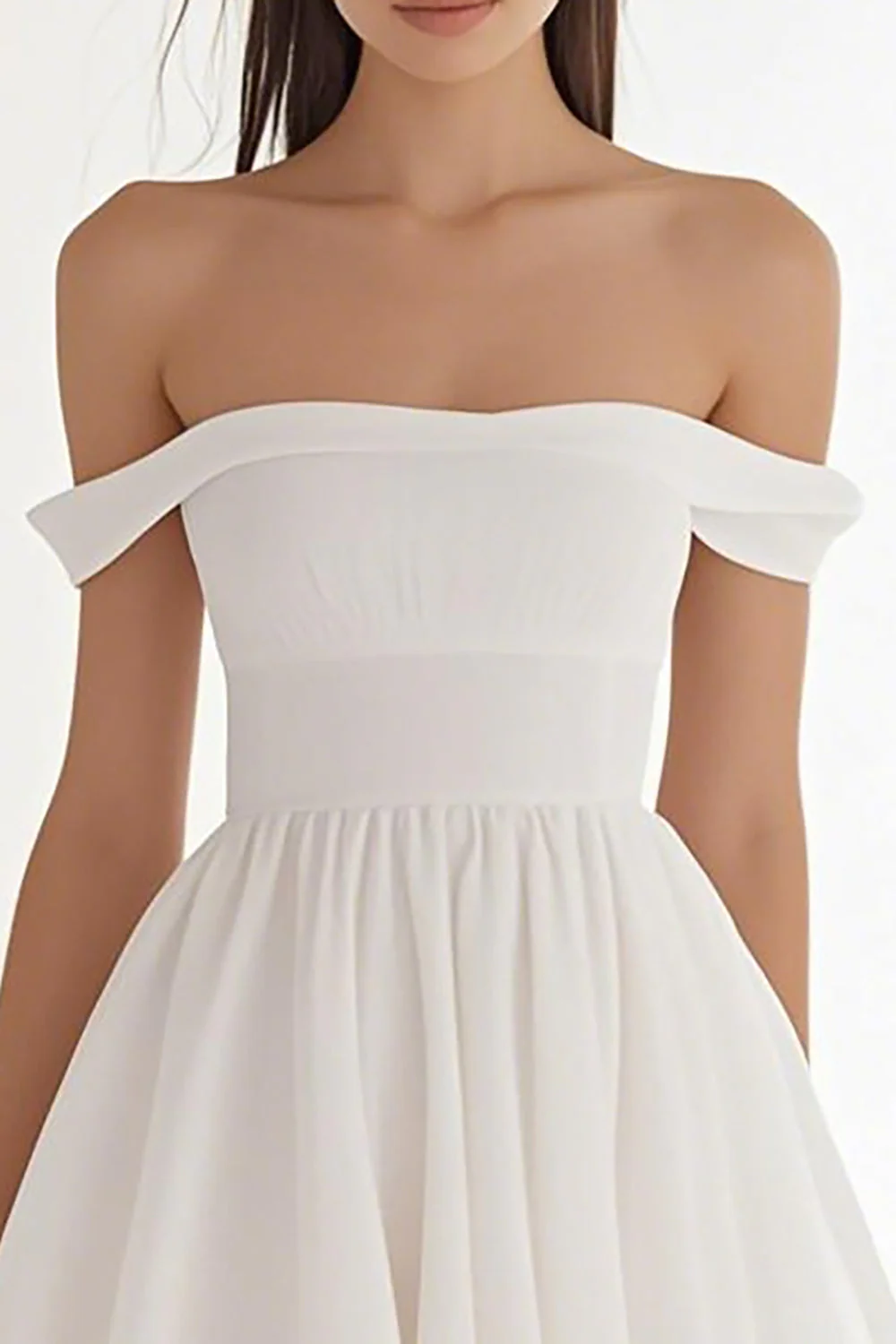 Ivory Chiffon Off The Shoulder A Line Short Graduation Dress - JUORTHO