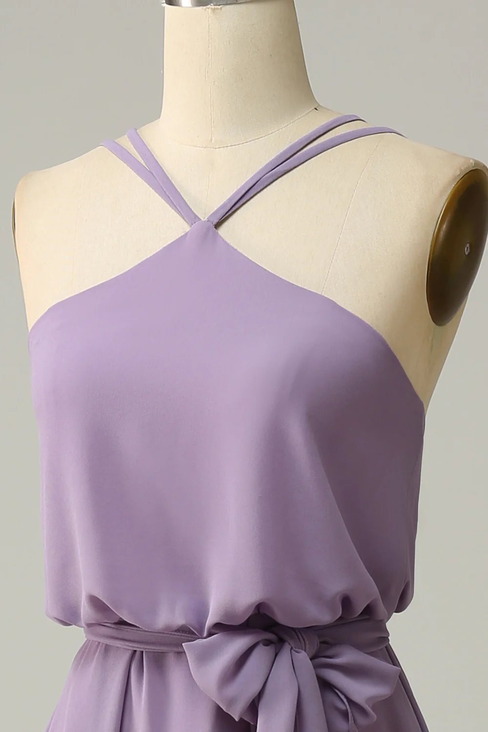 A Line Halter Grey Purple Long Bridemaid Dress with Bowknot - JUORTHO