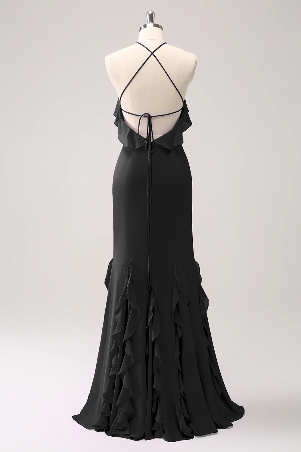 Tahiti Mermaid Halter Ruffle Chiffon Long Bridesmaid Dress - JUORTHO