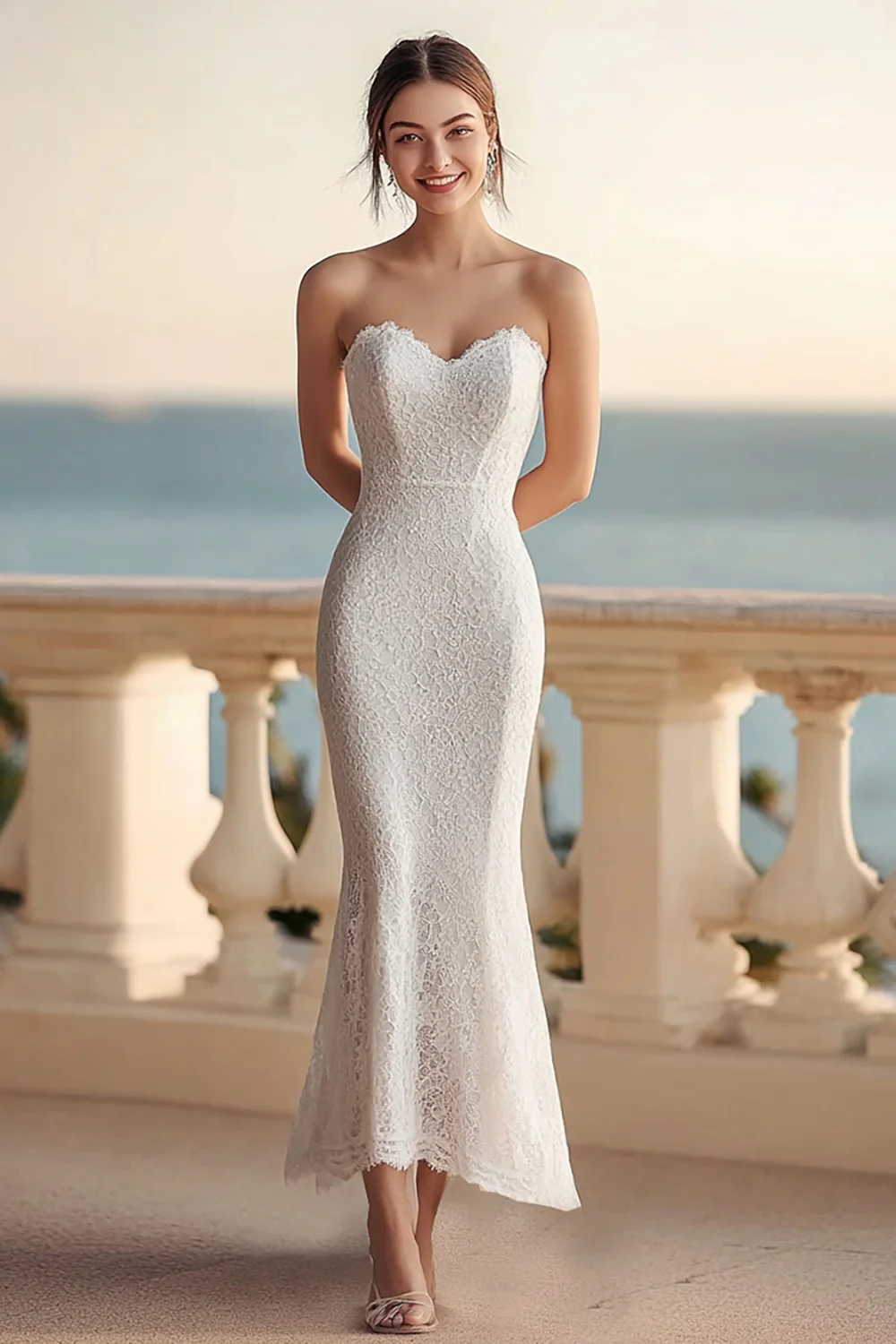 Lace Ivory Sweetheart Maxi Rehearsal Dinner Dress - JUORTHO
