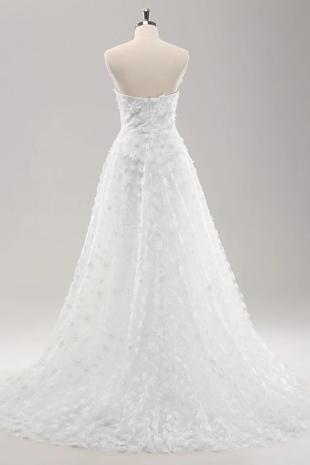 White A Line Sweetheart Applique Lace Wedding Dress with Detachable Sleeves - JUORTHO