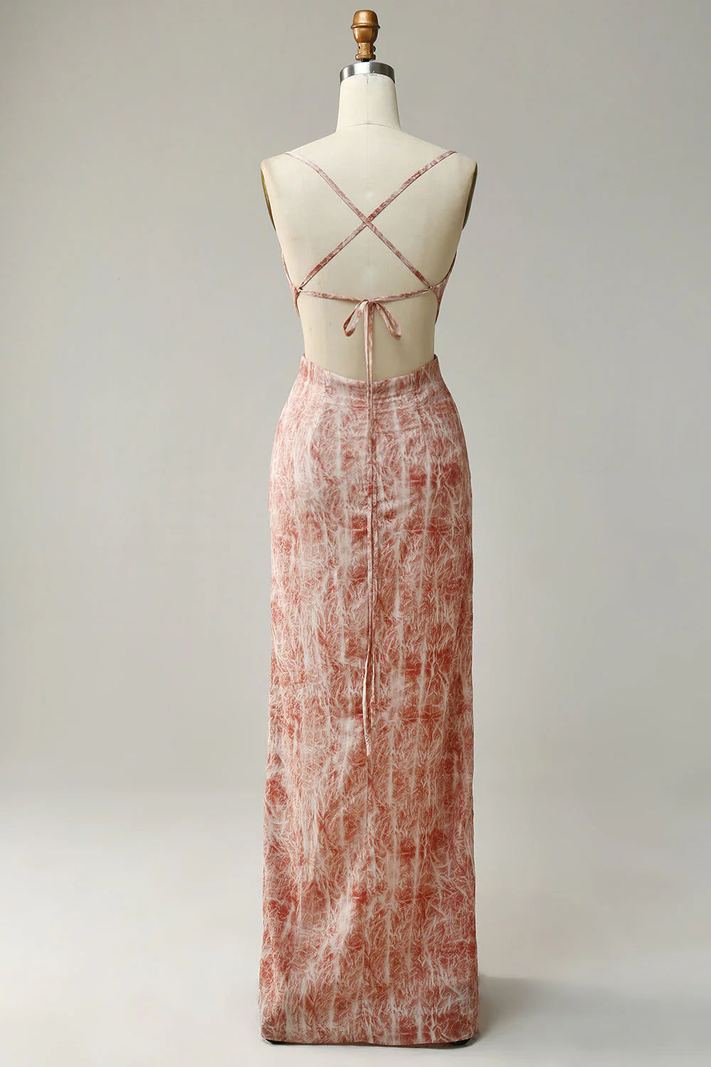 Sheath Spaghetti Straps Blush Long Bridesmaid Dress with Split Front - JUORTHO