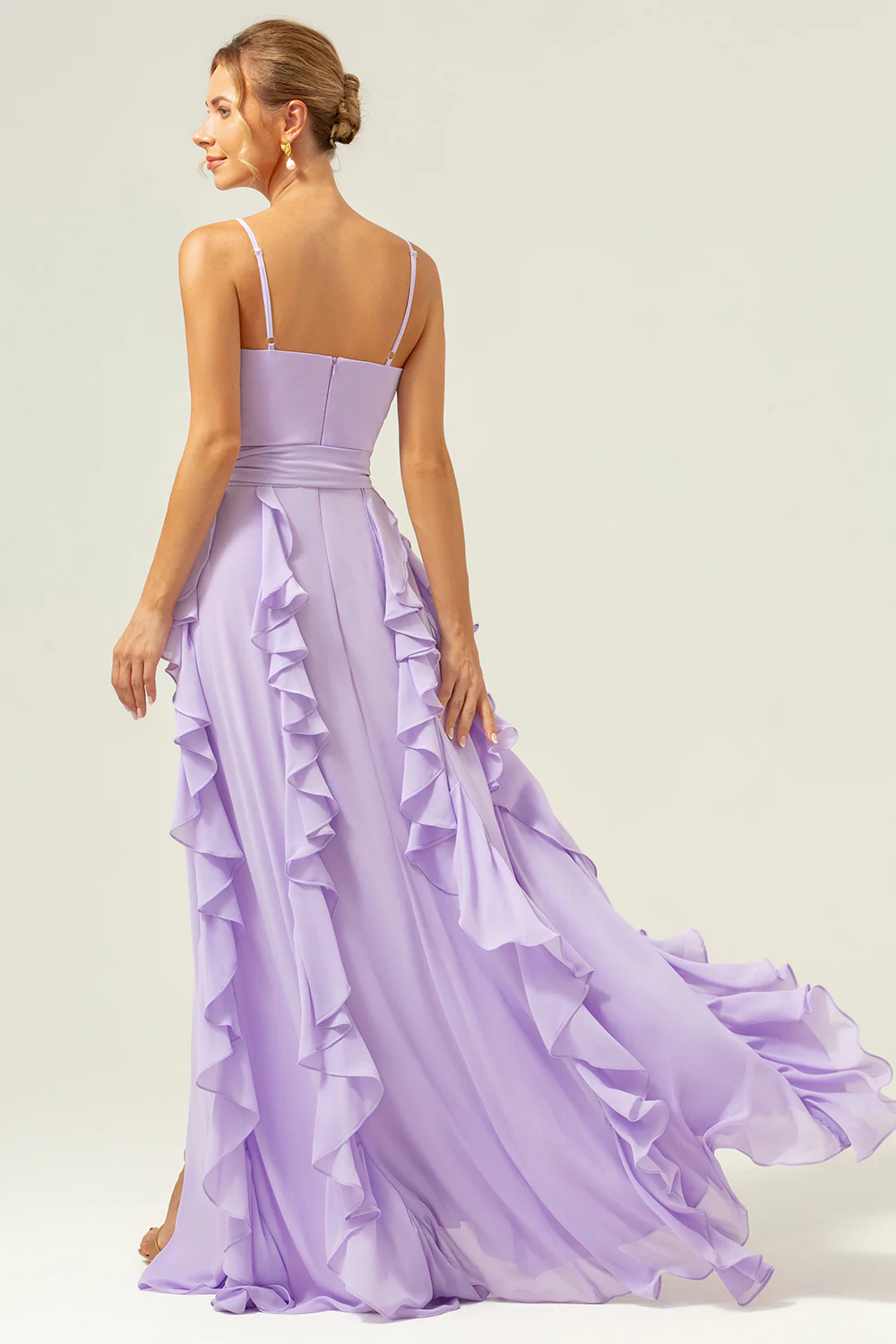 Lilac A-Line Spaghetti Straps Long Bridesmaid Dress With Slit - JUORTHO