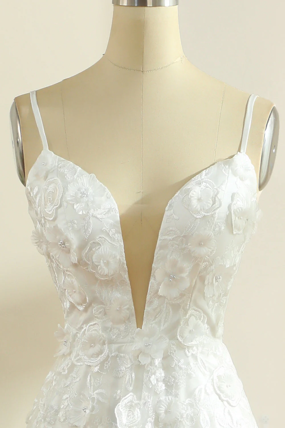 White Spaghetti Straps Boho Wedding Dress with Slit - JUORTHO