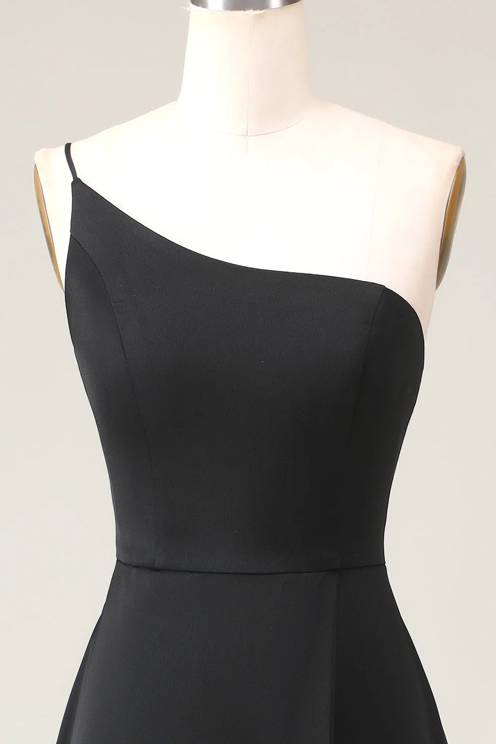 Black A-line Chiffon One Shoulder Floor Length Bridesmaid Dress - JUORTHO