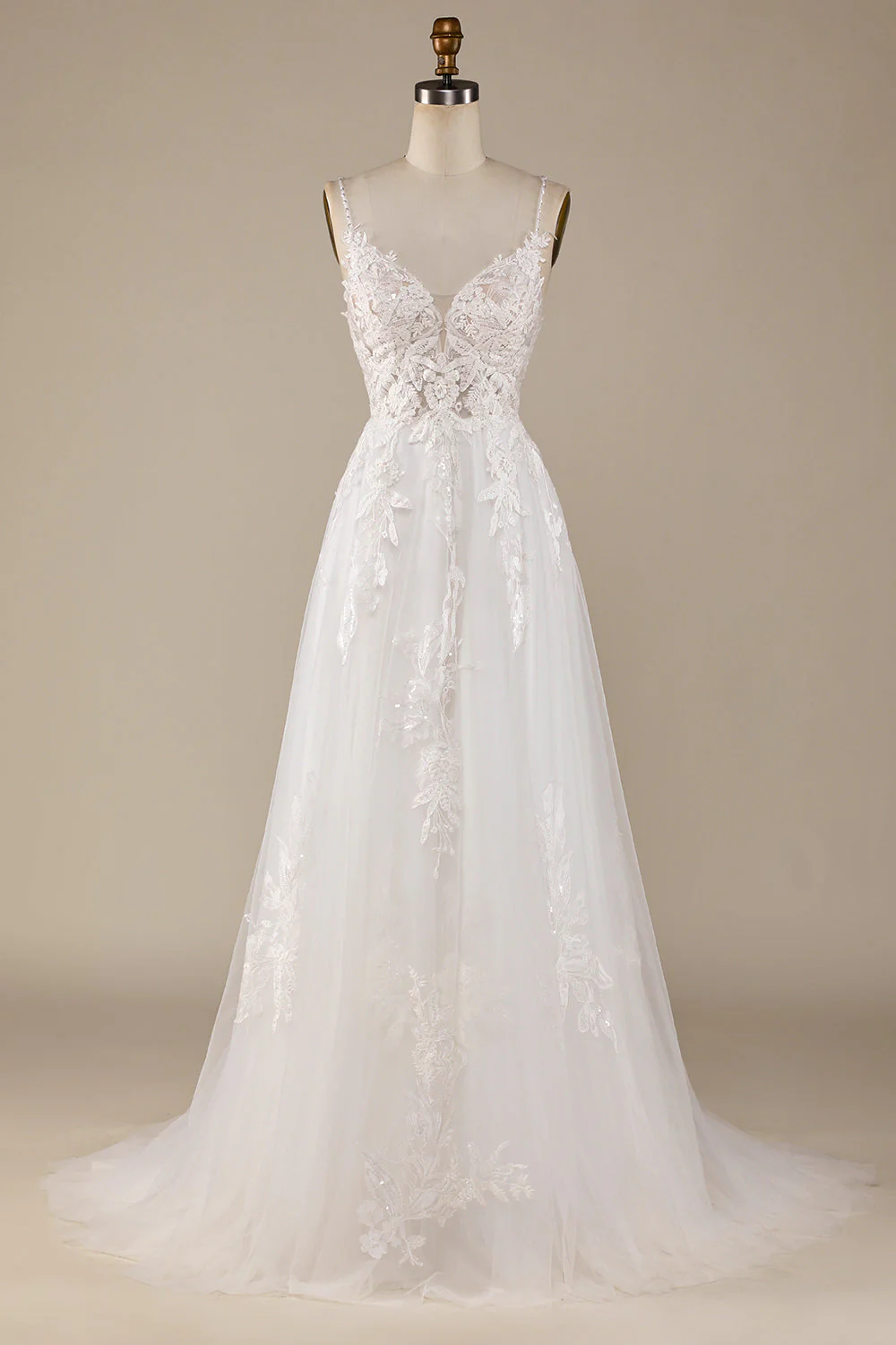 Ivory A-Line Tulle Criss-Cross Straps Back Wedding Dress - JUORTHO