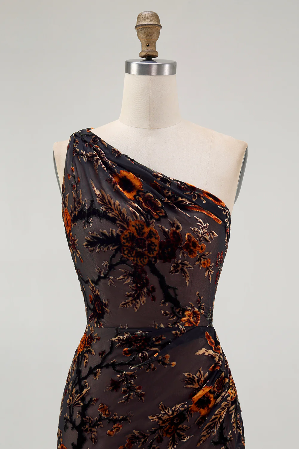 Black Floral Burnout Long Wedding Guest Dress with Slit - JUORTHO