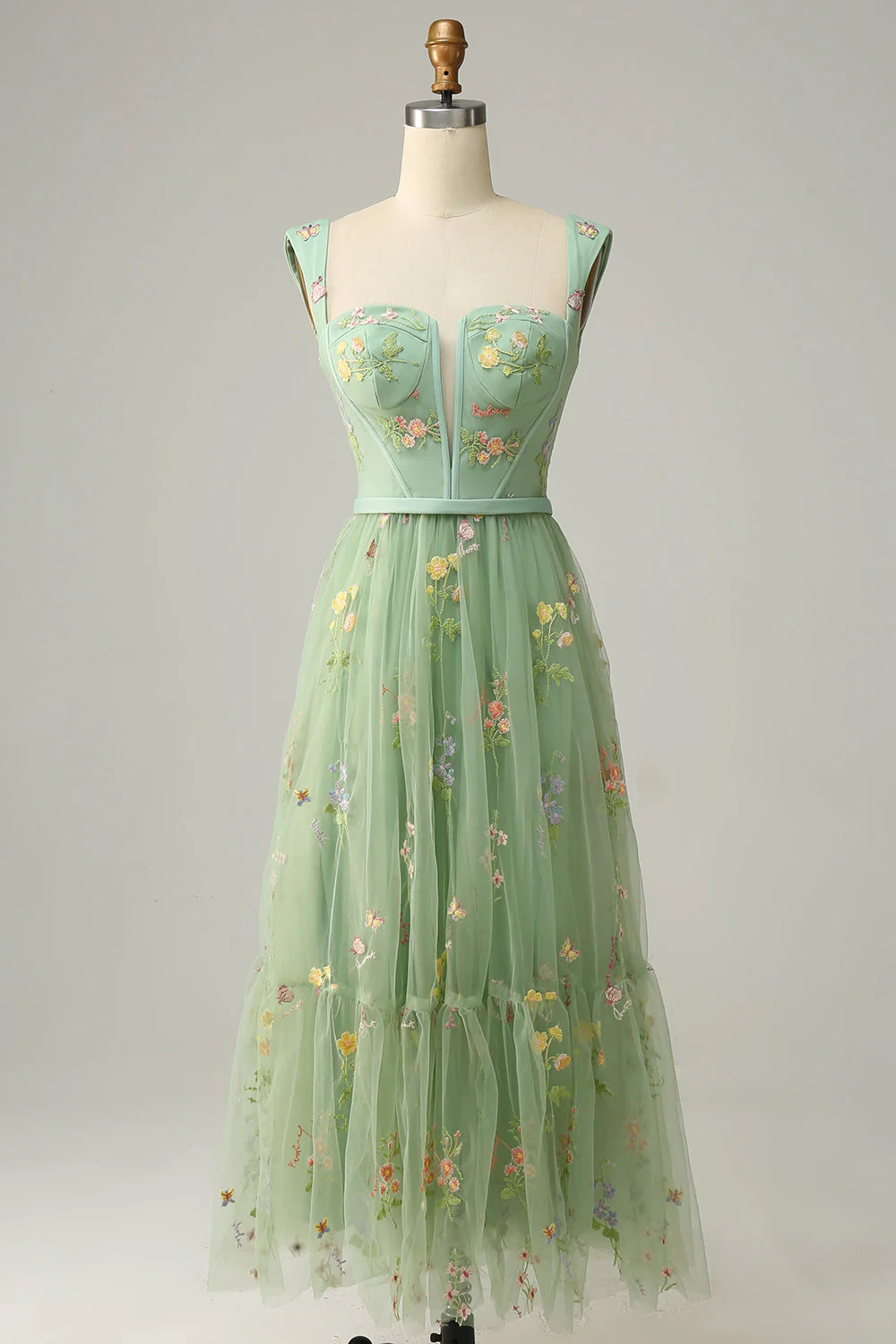 A Line Sweetheart Green Long Prom Dress with Embroidery - JUORTHO