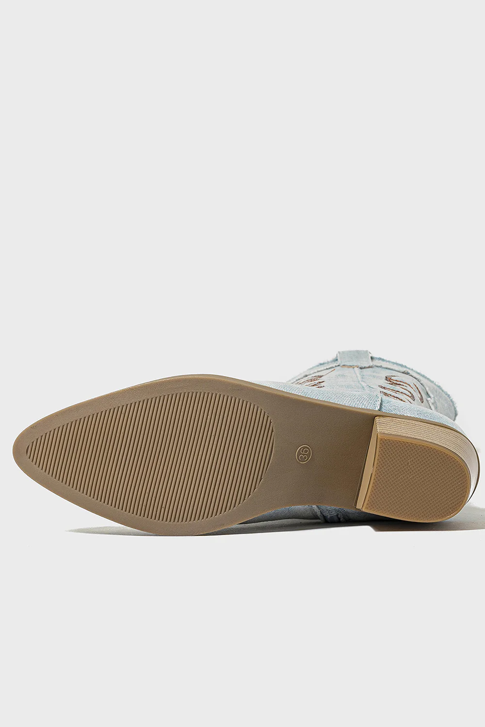 Dark Blue Embroidered Mid Calf Chunky Heel Cowgirl Boots - JUORTHO