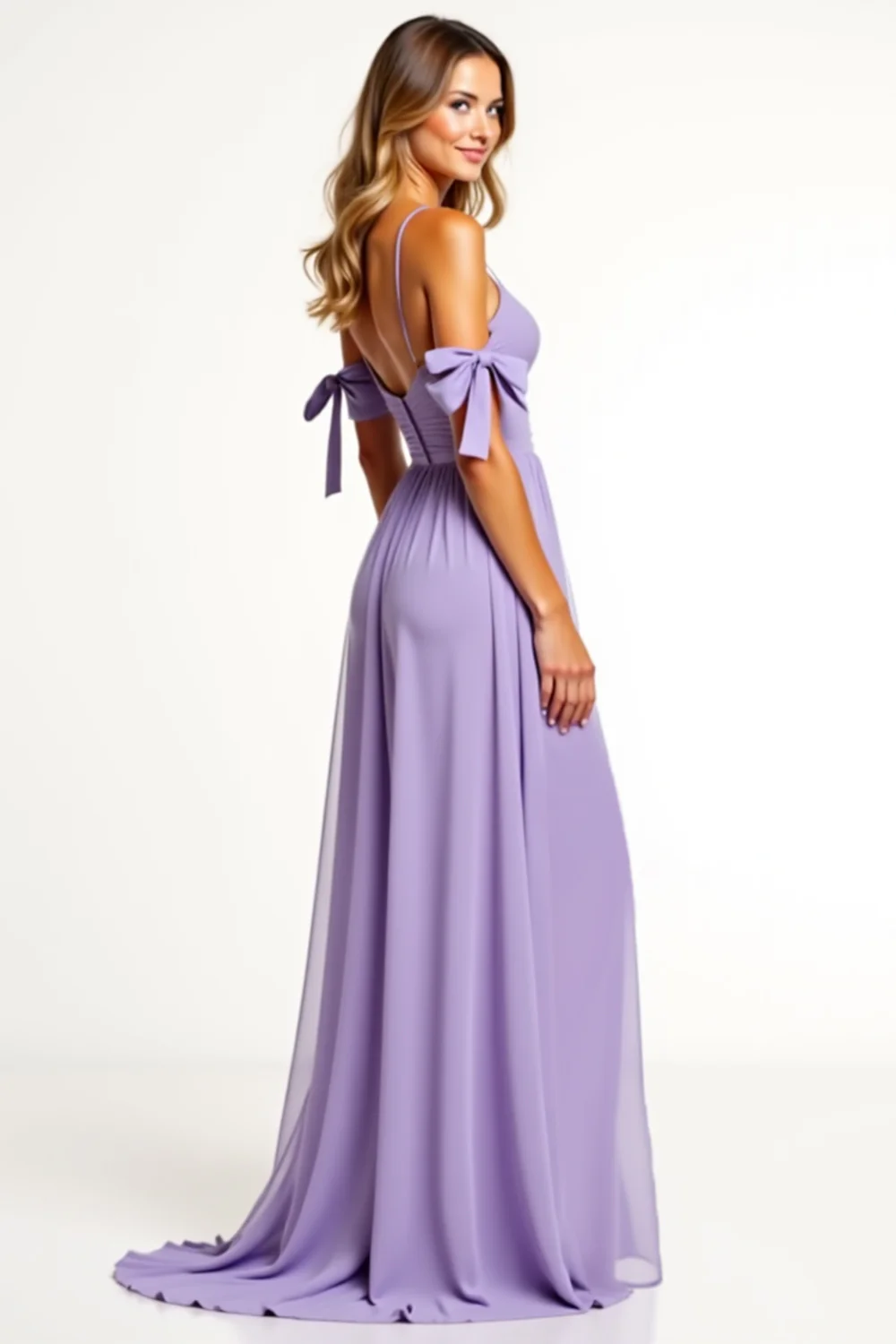 A Line Lilac Backless Long Bridesmaid Dress with Slit - JUORTHO