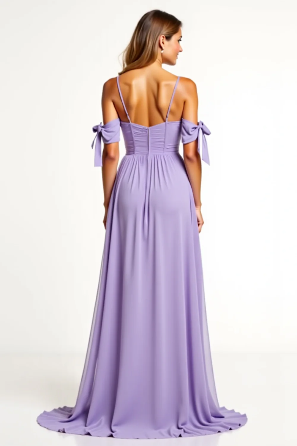 A Line Lilac Backless Long Bridesmaid Dress with Slit - JUORTHO