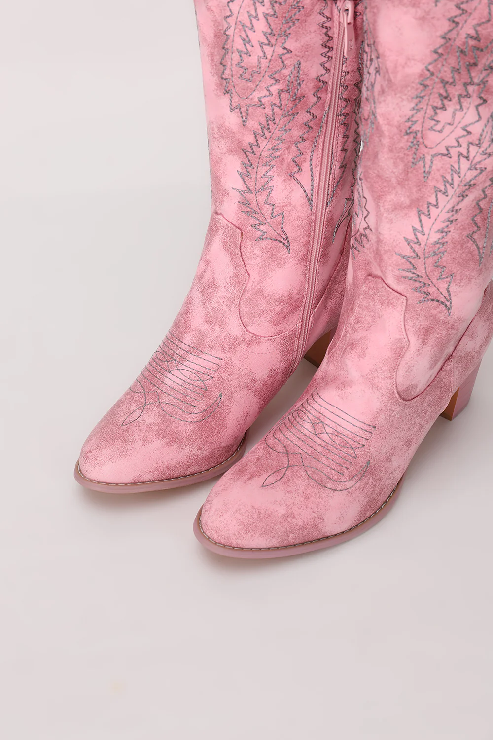 Embroidered Dusty Rose Mid Calf Cowgirl Boho Boots - JUORTHO
