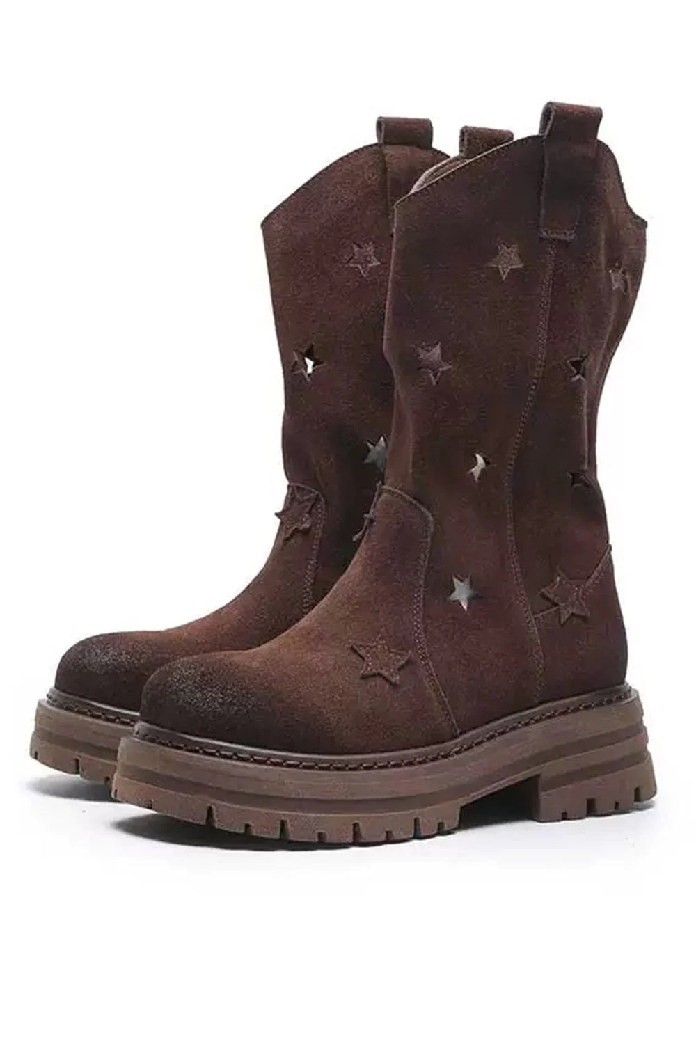 Fashion Grey Mid Calf Round Toe Slip On Boots - JUORTHO