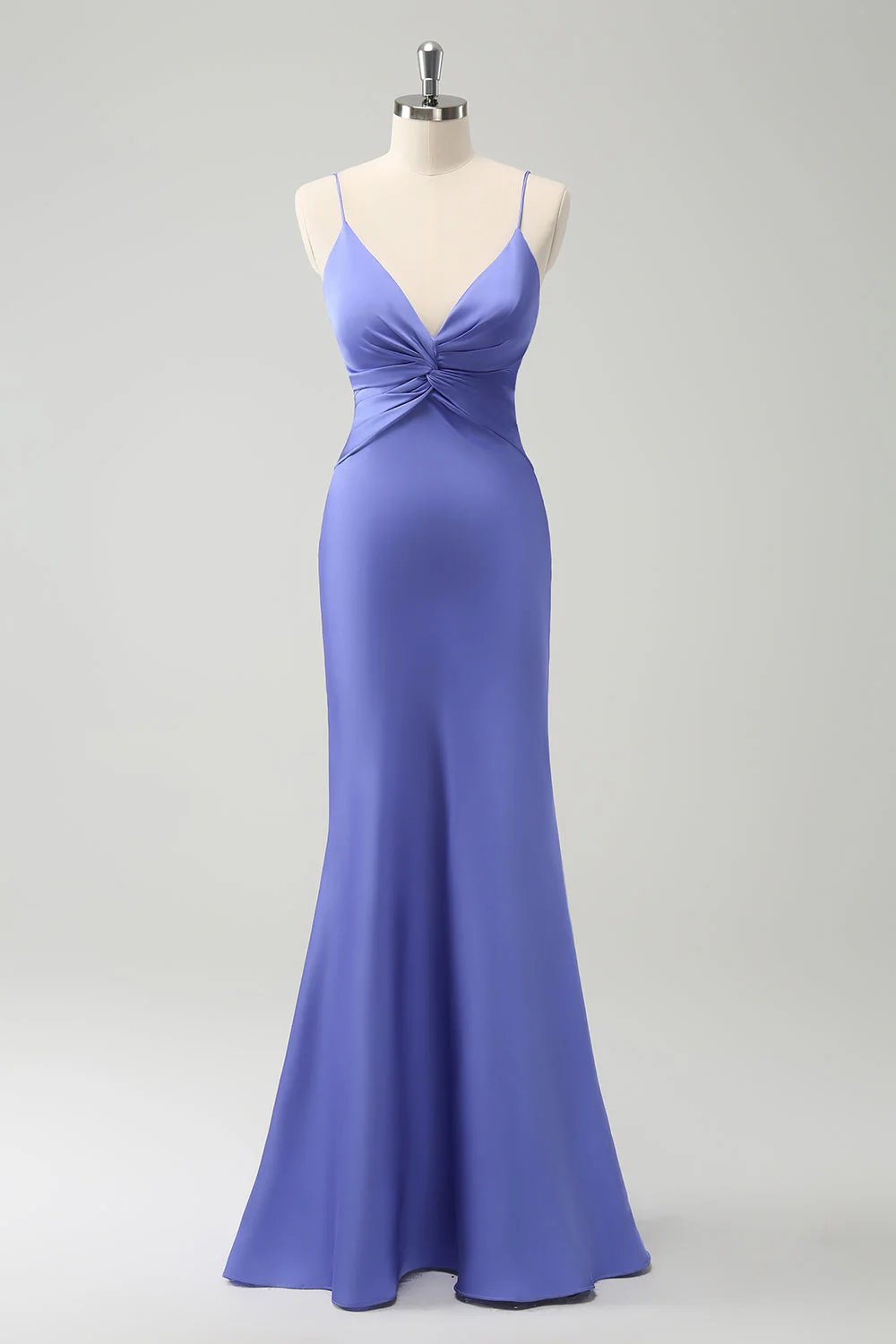 Purple Mermaid Spaghetti Straps Hollow Out Twist Front Bridesmaid Dress - JUORTHO