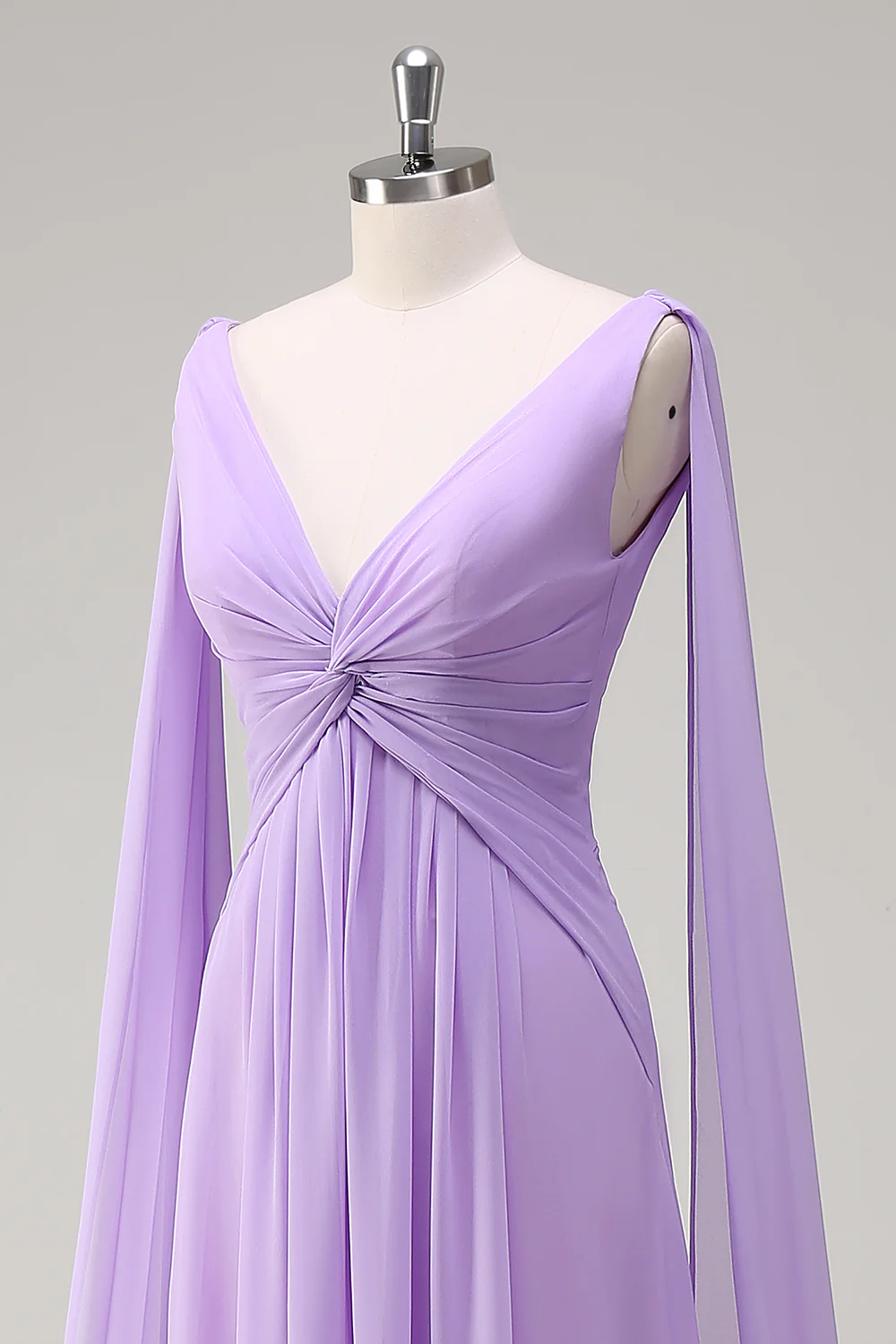 Lilac V-Neck Ruche A-Line Bridesmaid Dress - JUORTHO