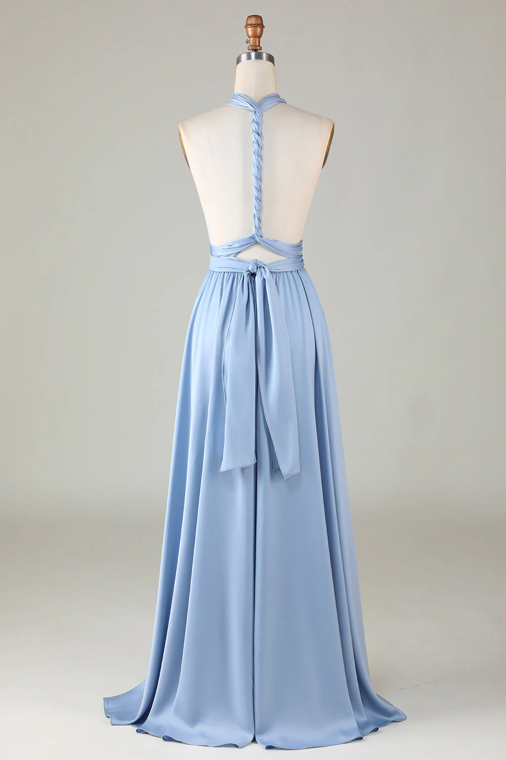 Convertible Blue Satin Bridesmaid Dress with Slit - JUORTHO