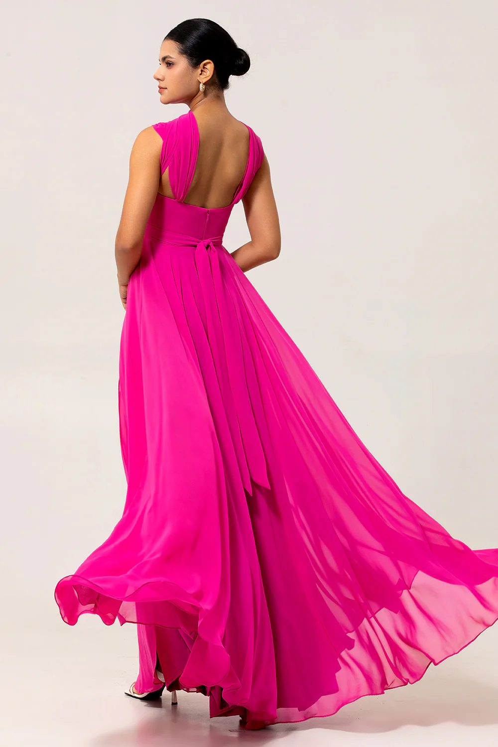 Fuchsia A Line Chiffon Long Bridesmaid Dress with Slit - JUORTHO