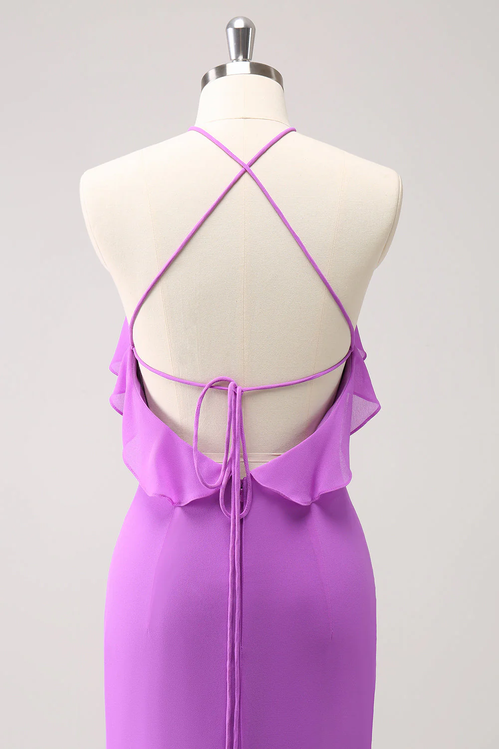 Tahiti Mermaid Halter Ruffle Chiffon Long Bridesmaid Dress - JUORTHO