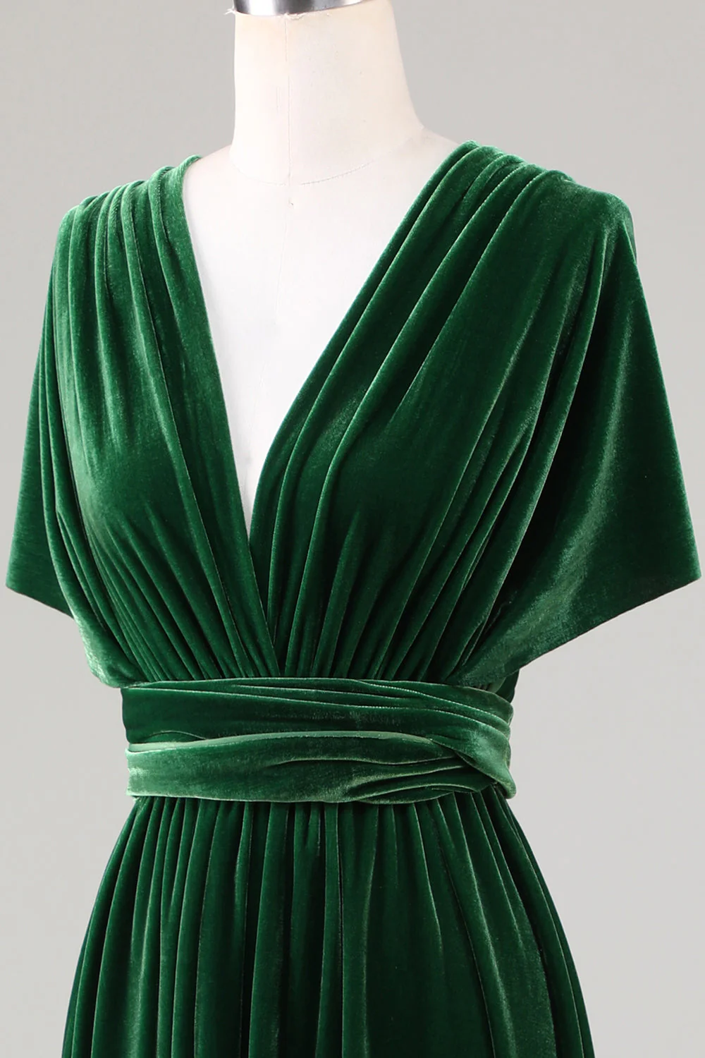 Dark Green Covertible Wear Velvet Long Bridesmaid Dress - JUORTHO