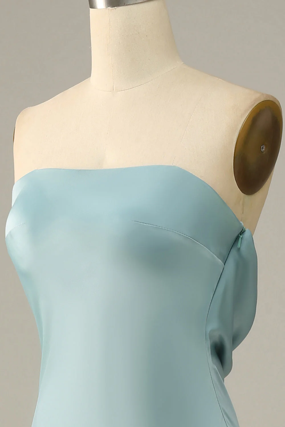 Grey Blue Satin Mermaid Bridesmaid Dress - JUORTHO