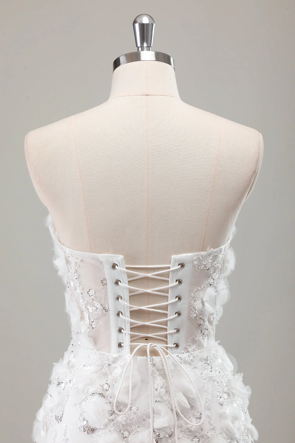 Ivory Strapless Beaded Tight Short Wedding Dress with Appliques - JUORTHO