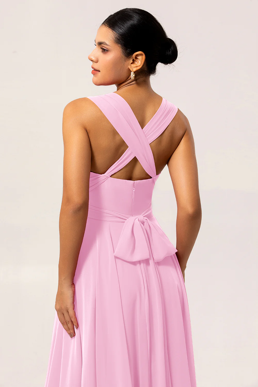Fuchsia A Line Chiffon Long Bridesmaid Dress with Slit - JUORTHO