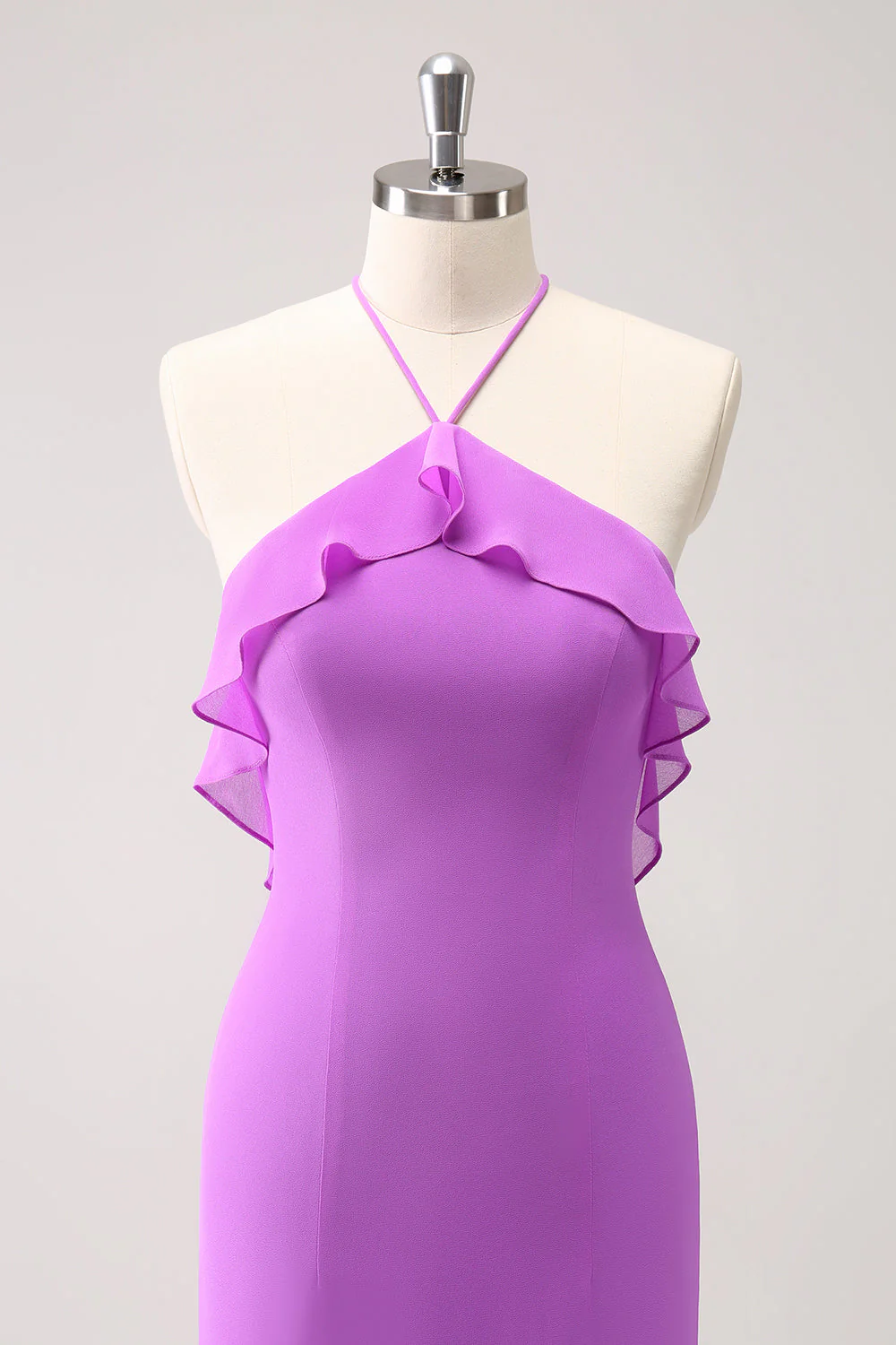 Tahiti Mermaid Halter Ruffle Chiffon Long Bridesmaid Dress - JUORTHO