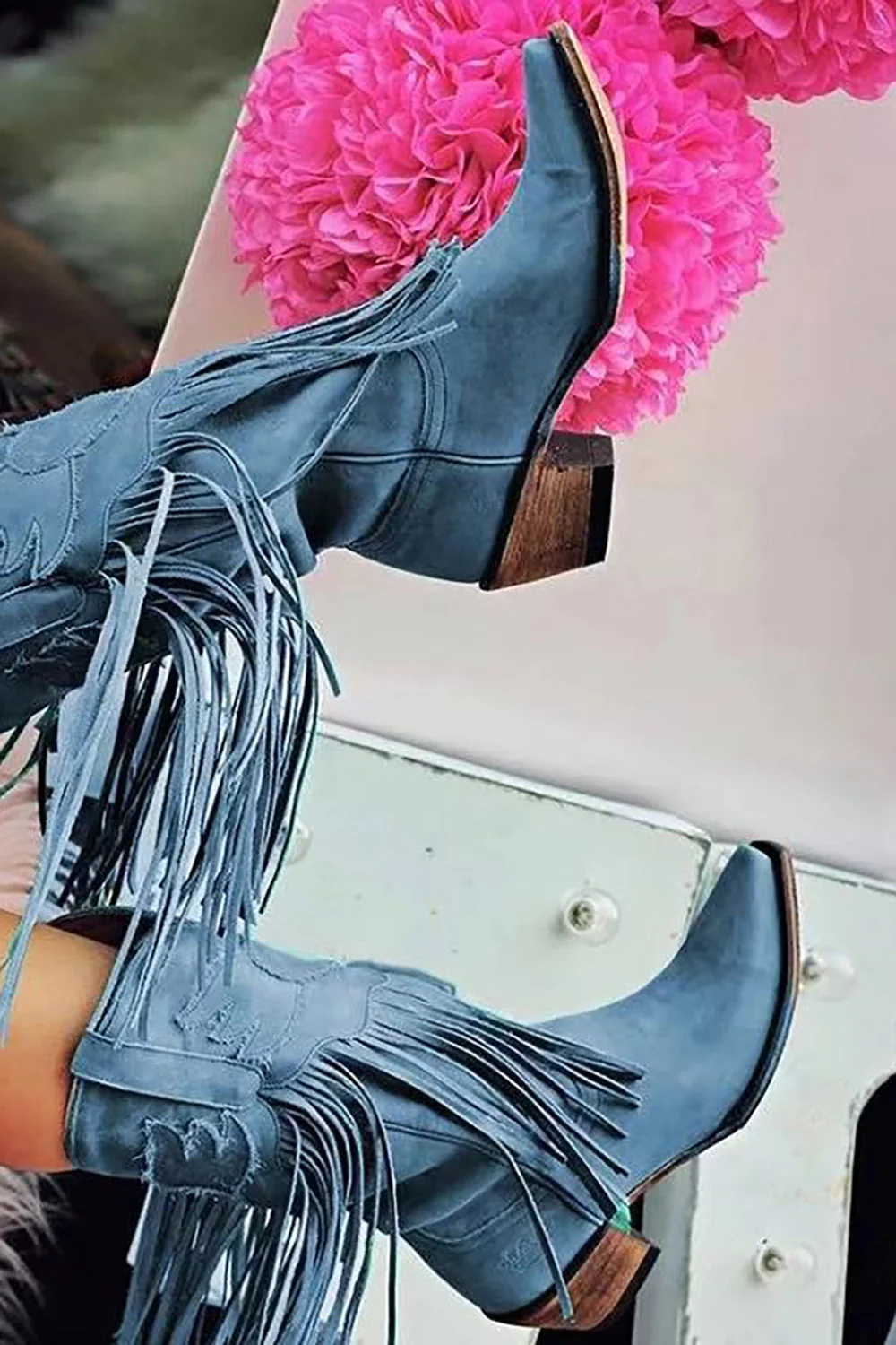 Dark Red Fringed Ankle Boots - JUORTHO