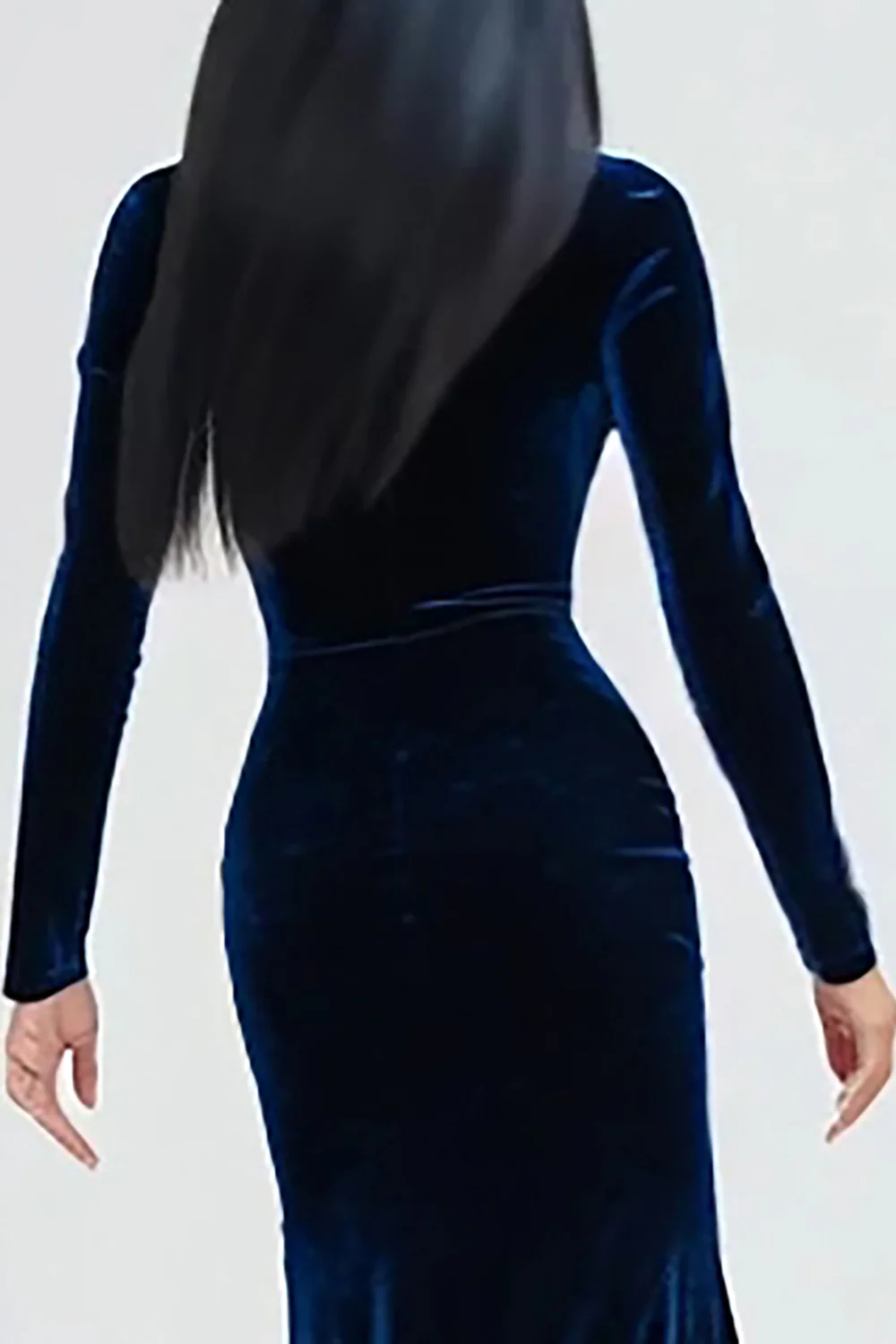 Navy Velvet Mermaid Long Sleeves Holiday Party Dress with Slit - JUORTHO