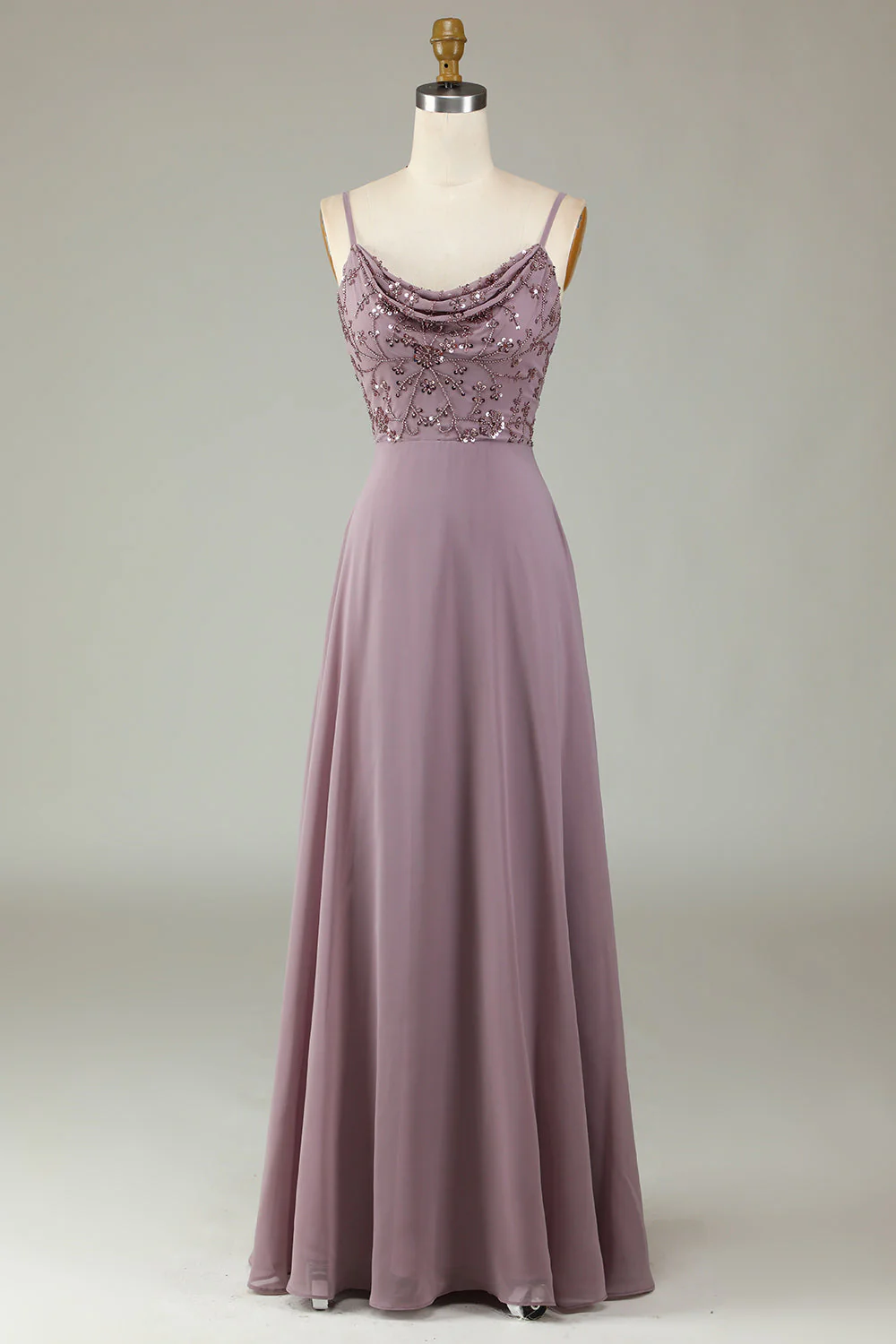 Certifiably Chic A Line Spaghetti Straps Dusty Pink Long Bridesmaid Dress with Beaded - JUORTHO