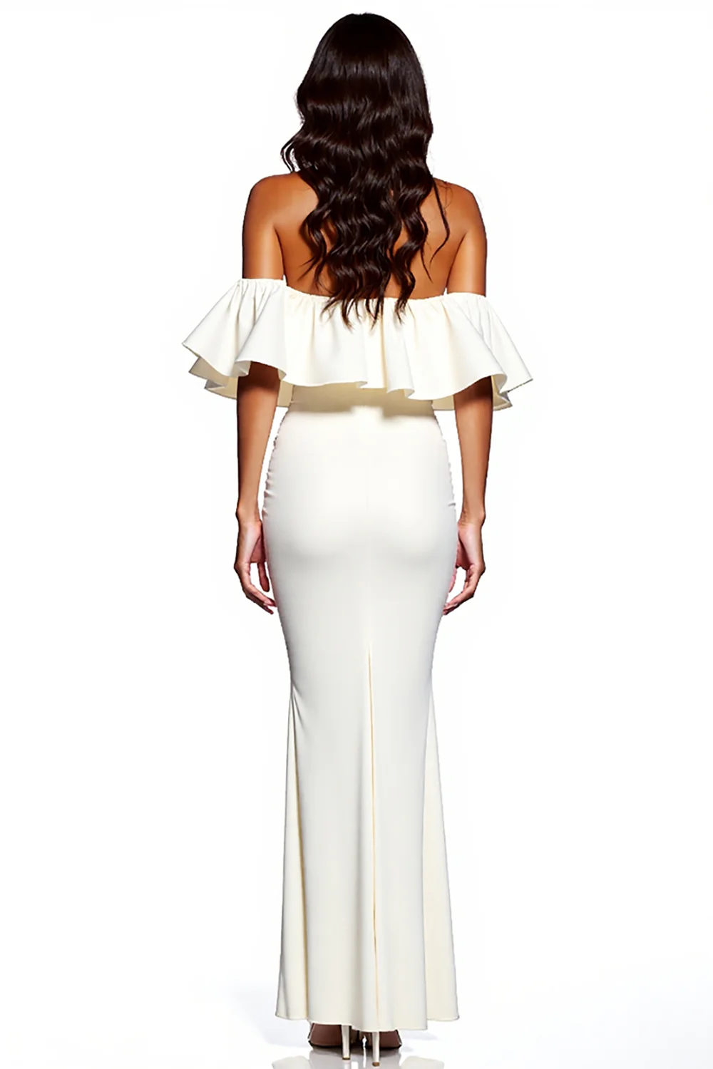 White Off the Shoulder Sheath Satin Maxi Formal Dress with Slit - JUORTHO