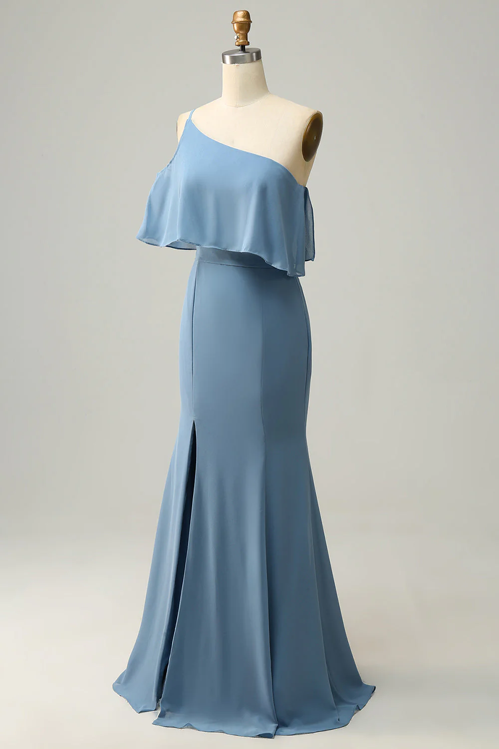 Sheath One Shoulder Blue Plus Size Bridesmaid Dress with Silt - JUORTHO
