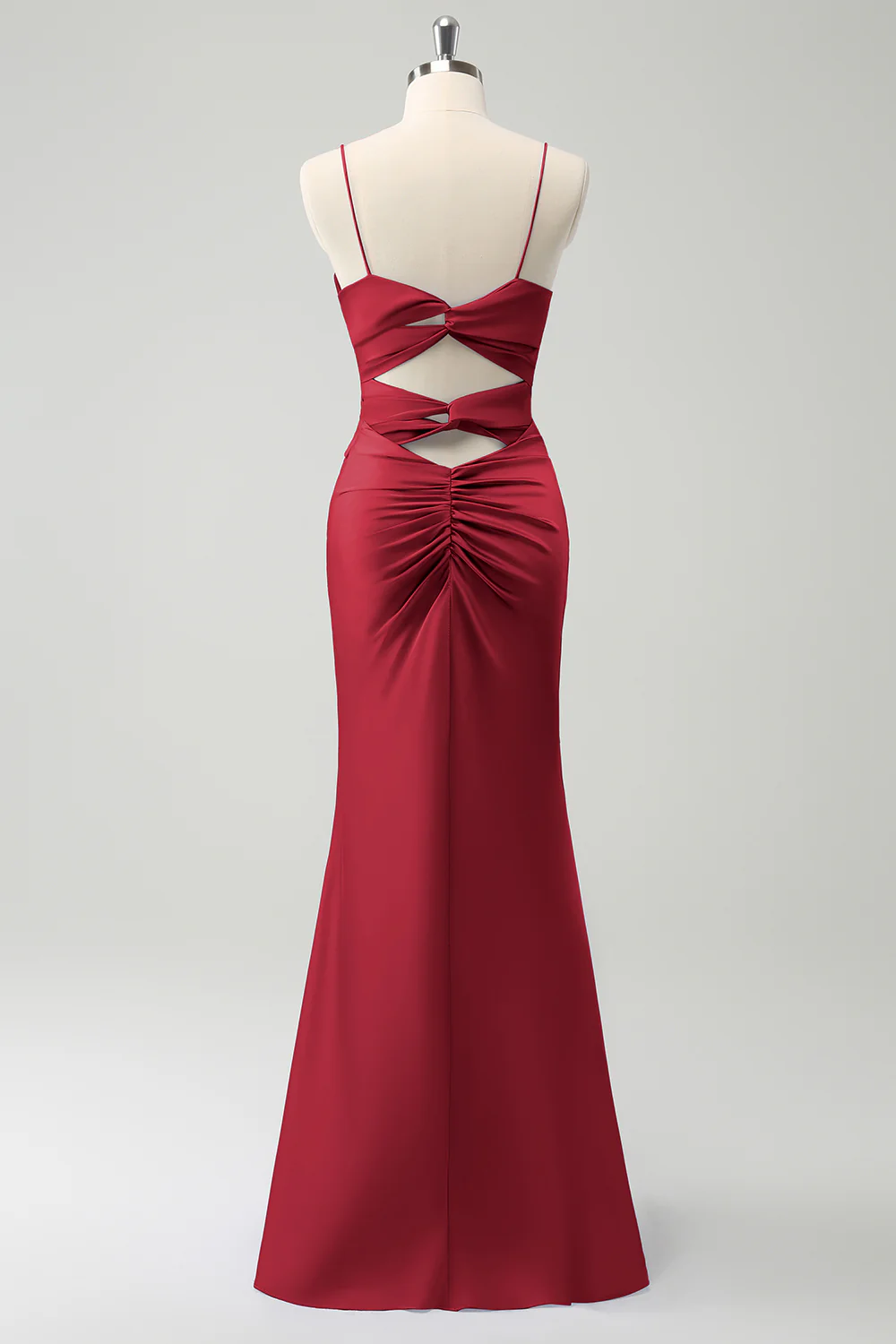 Purple Mermaid Spaghetti Straps Hollow Out Twist Front Bridesmaid Dress - JUORTHO