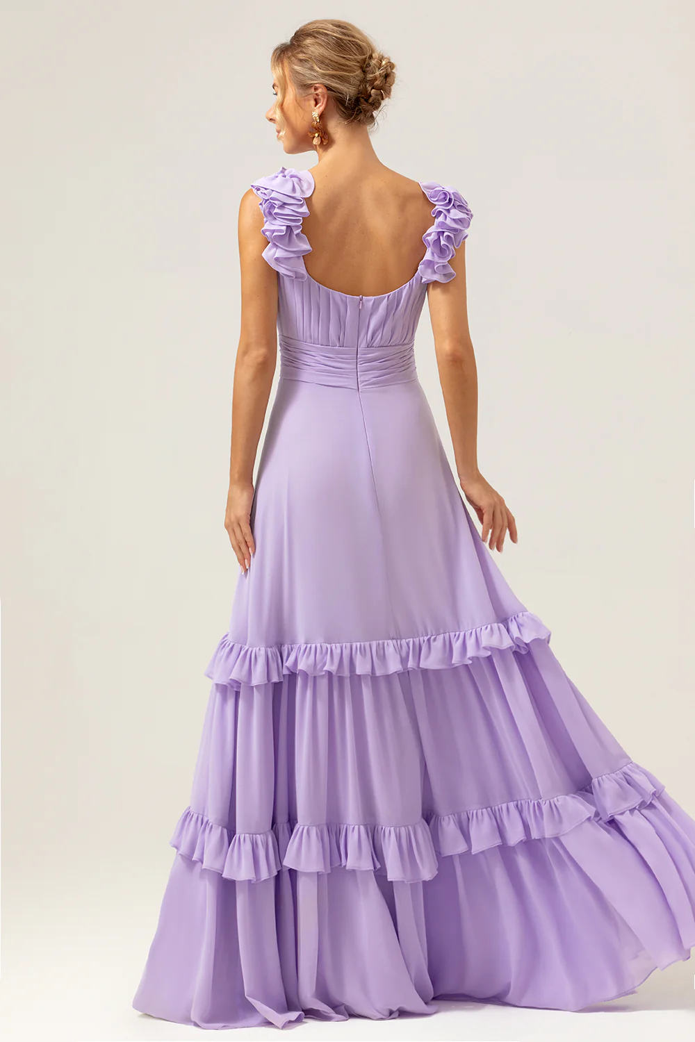 Lilac A-Line Chiffon Long Bridesmaid Dress - JUORTHO