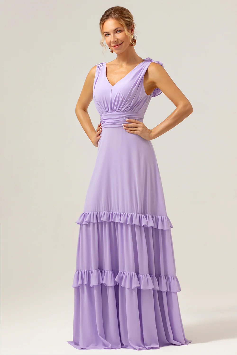 Lilac A-Line Chiffon Long Bridesmaid Dress - JUORTHO