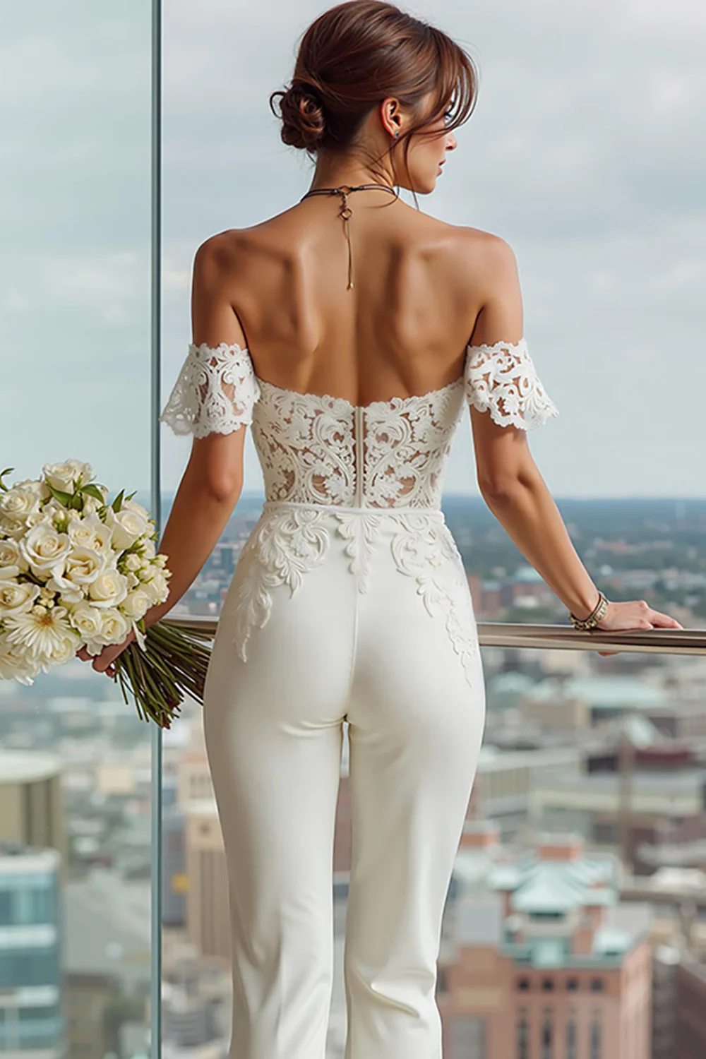 Simple White Sweetheart Bridal Jumpsuits with Lace - JUORTHO