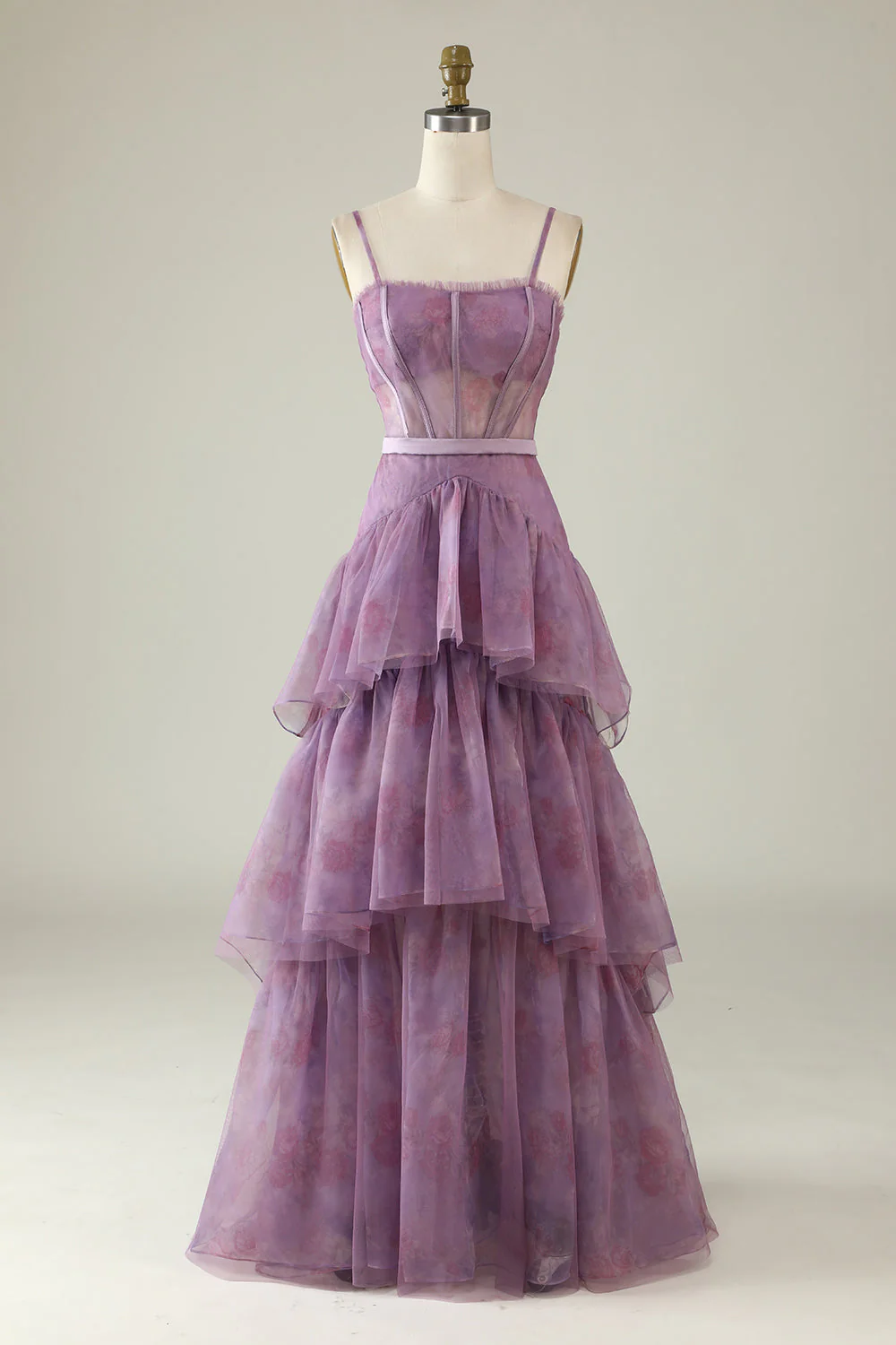 Purple Printed A Line Corset Prom Dress - JUORTHO