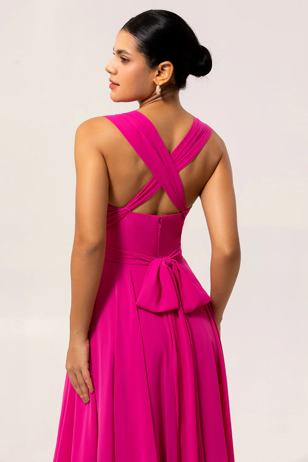 Fuchsia A Line Chiffon Long Bridesmaid Dress with Slit - JUORTHO