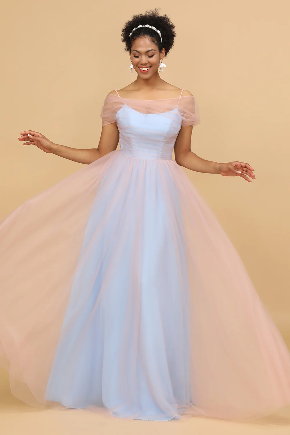 Pink Blue Spaghetti Straps Tulle Bridesmaid Dress - JUORTHO