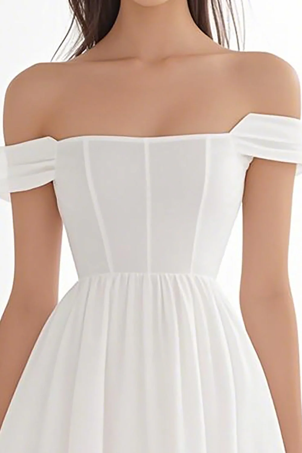 Ivory Chiffon A Line Corset Off The Shoulder Short Graduation Dress - JUORTHO