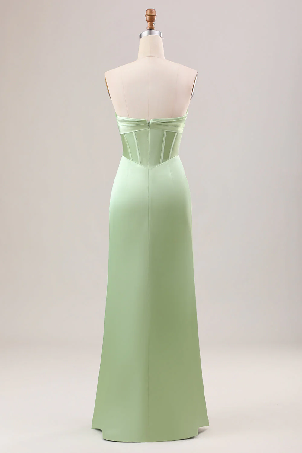 Sheath Corset Strapless Long Green Bridesmaid Dress With Slit - JUORTHO