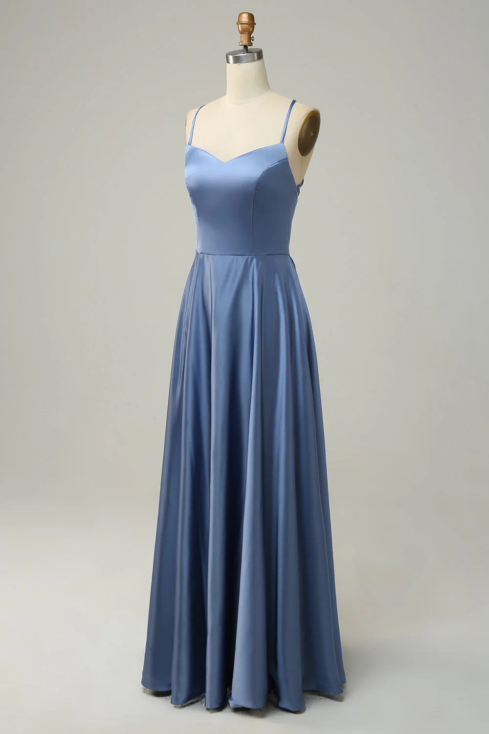 Grey Blue Halter A Line Long Bridesmaid Dress - JUORTHO