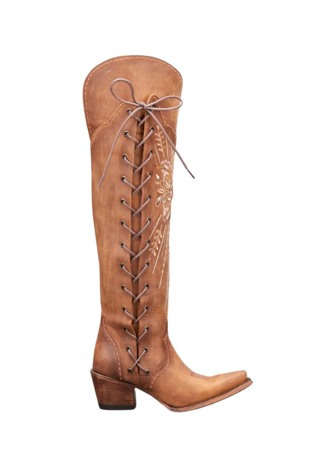 Brown Mid Calf Chunky Heel Cowgirl Boots - JUORTHO