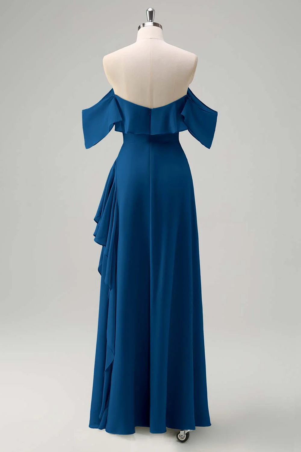 Light Green Off The Shoulder Chiffon Long Bridesmaid Dress - JUORTHO