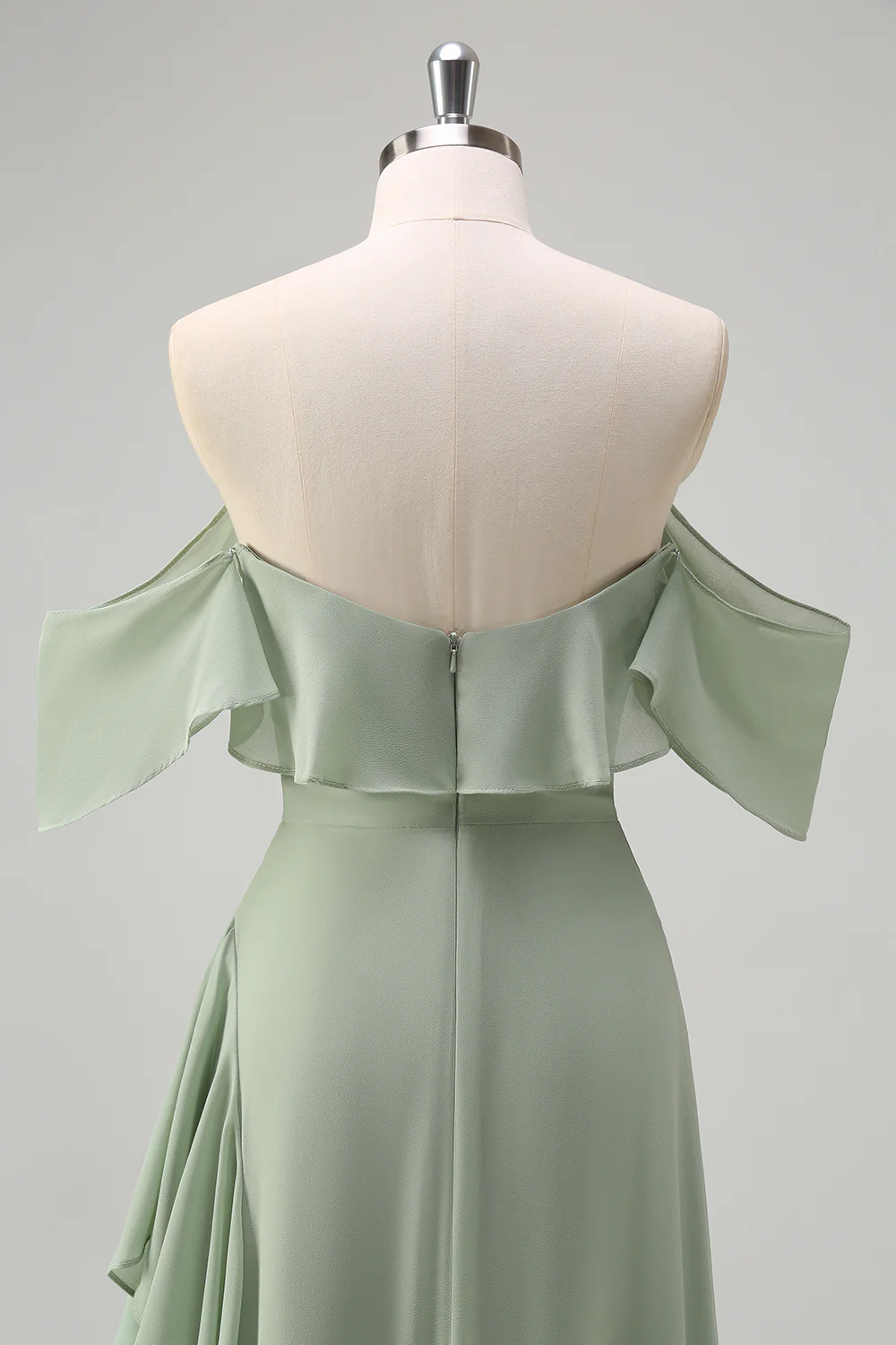Light Green Off The Shoulder Chiffon Long Bridesmaid Dress - JUORTHO