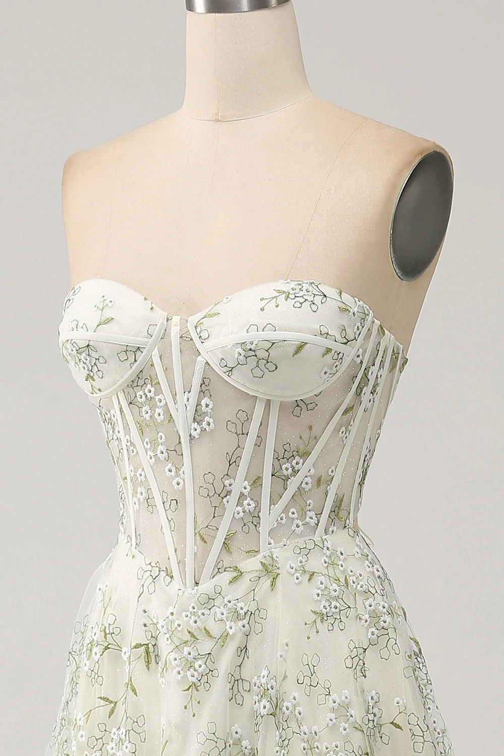 A-Line Light Green Corset Prom Dress with Embroidery - JUORTHO