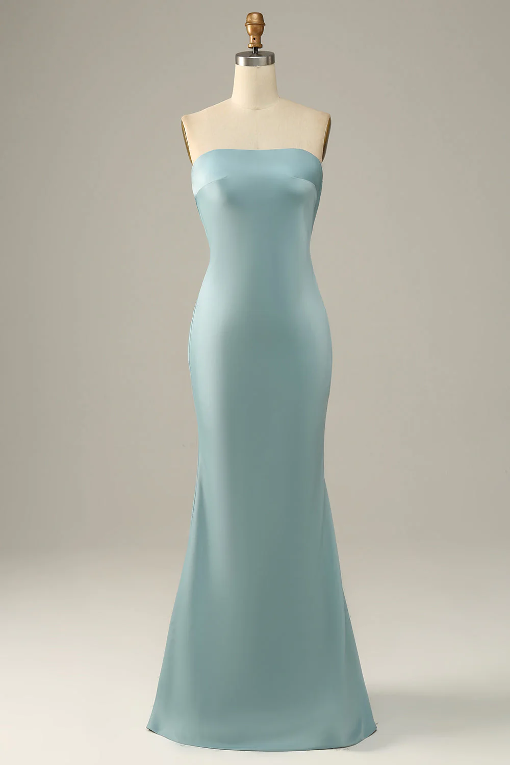 Grey Blue Satin Mermaid Bridesmaid Dress - JUORTHO