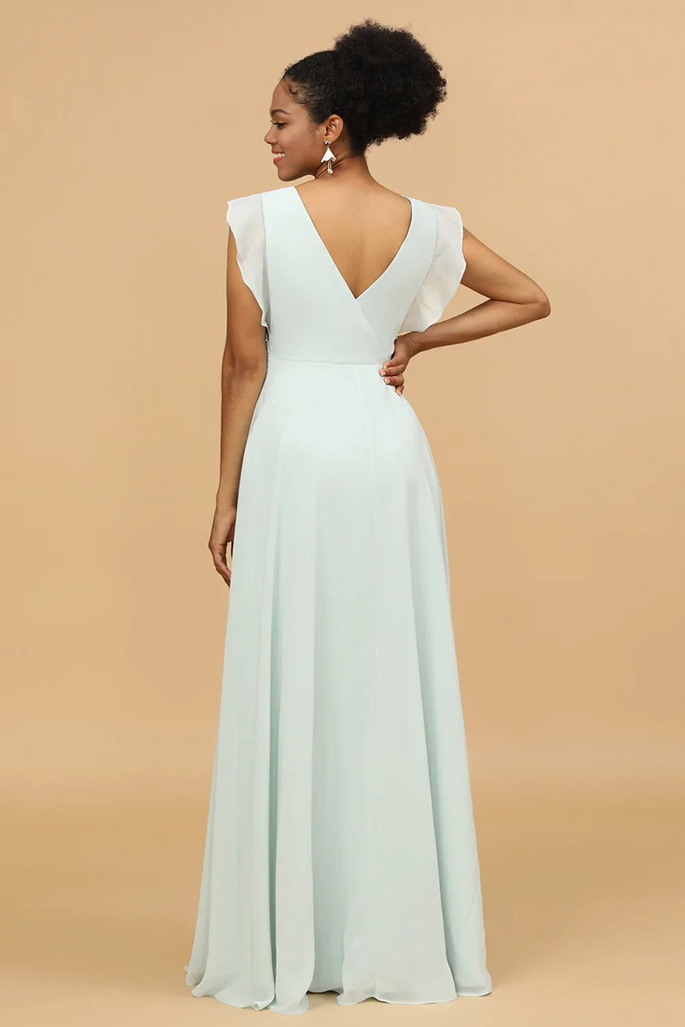 Mint Chiffon V-Neck A-Line Bridesmaid Dress - JUORTHO