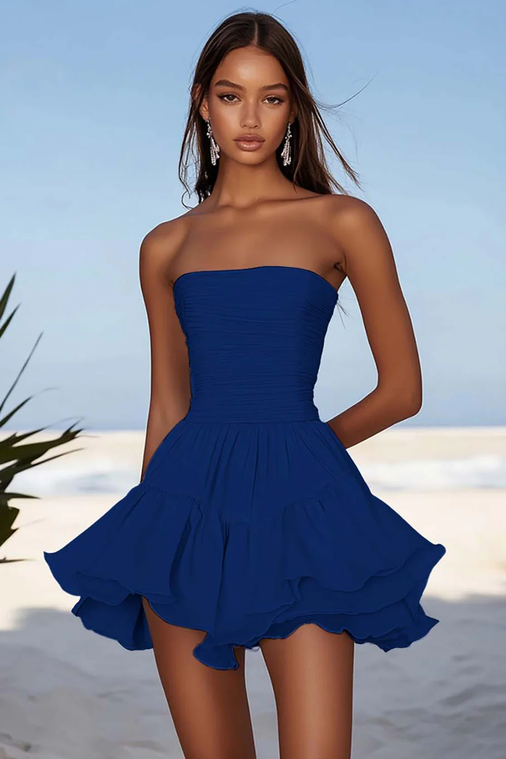 Sky Blue Strapless Chiffon Short Graduation Dress with Ruffles - JUORTHO