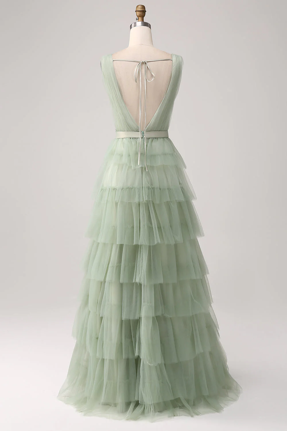 Pleated Tiered Green Prom Dress with Slit - JUORTHO